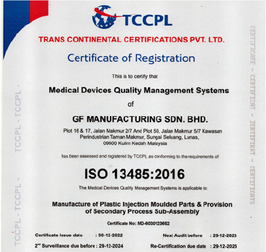 Congratulation to our GF Manufacturing Team for being certified for ISO13485:2016